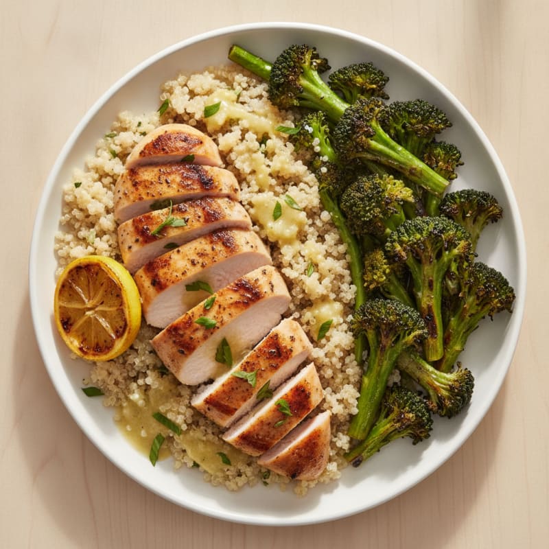 Grilled Chicken Breast with Quinoa and Roasted Broccoli