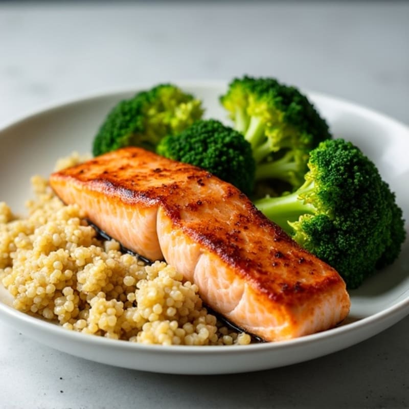Seared Salmon Fillet with Steamed Broccoli and Quinoa