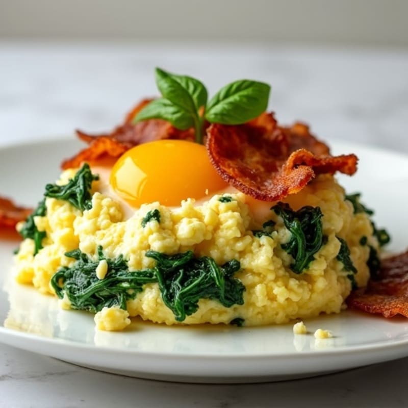 Cottage Cheese Egg Scramble with Spinach and Turkey Bacon