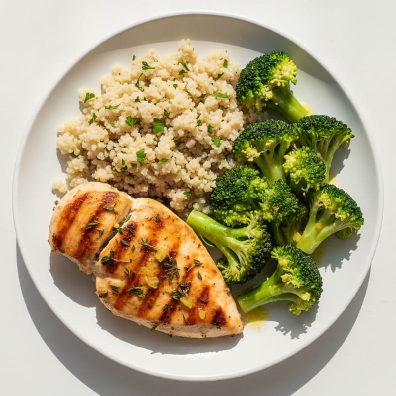 Grilled Chicken Breast with Quinoa and Steamed Broccoli