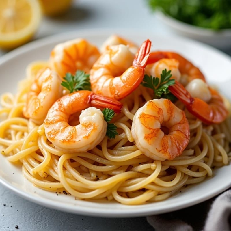 Fresh Garlic Butter Shrimp with Whole Wheat Linguine