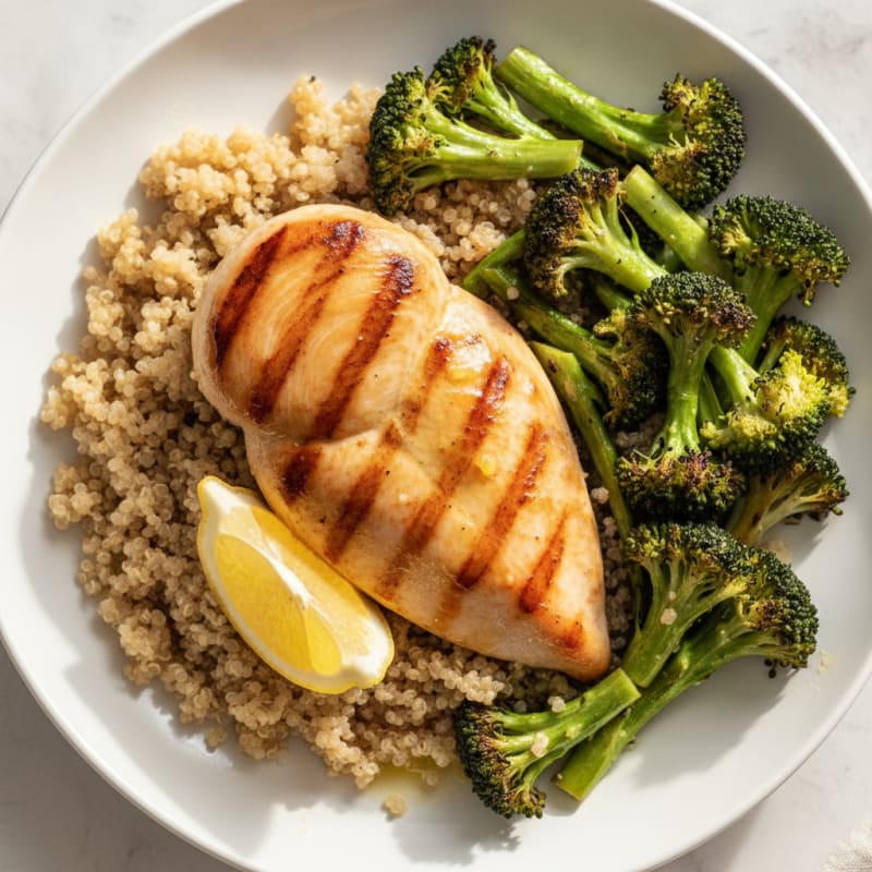 Grilled Chicken Breast with Roasted Broccoli and Quinoa