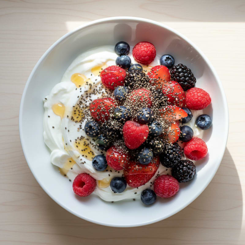 Greek Yogurt Bowl with Mixed Berries and Chia Seeds