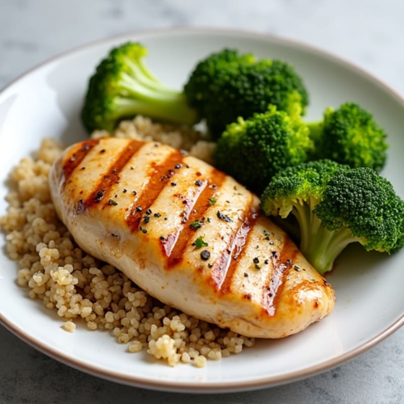 Grilled Chicken Breast with Roasted Broccoli and Quinoa