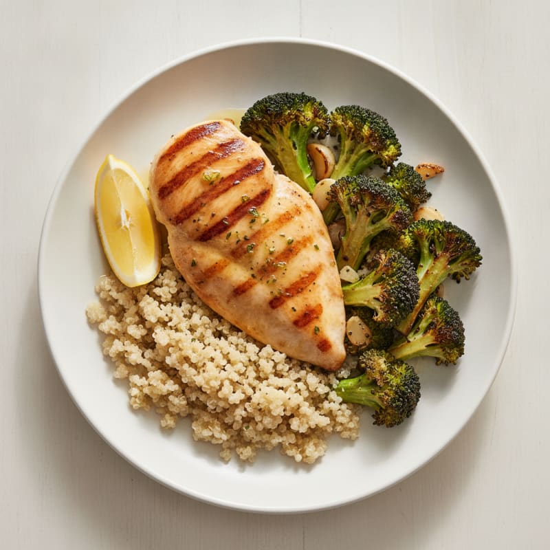 Grilled Chicken Breast with Quinoa and Roasted Broccoli