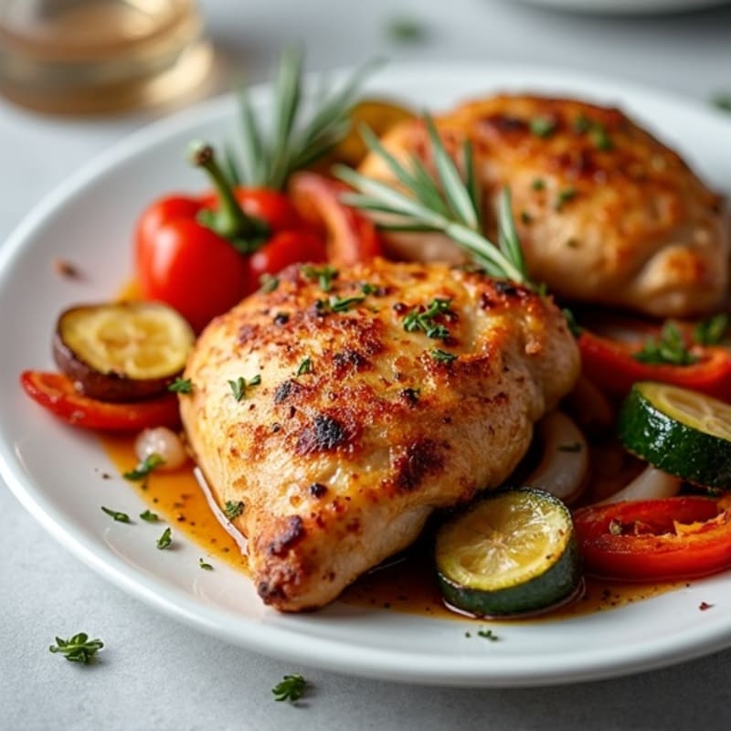 Crispy Herb-Roasted Chicken Thighs with Tender Roasted Vegetables