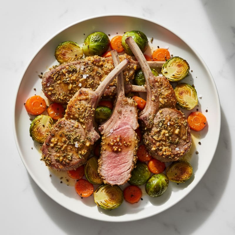Tender Herb-Crusted Lamb Chops with Roasted Vegetables