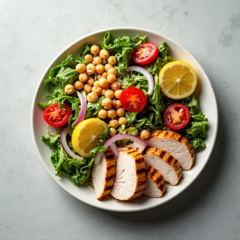 Grilled Turkey Breast Salad with Chickpeas and Lemon Tahini Dressing