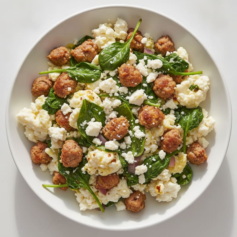 Egg White and Turkey Sausage Scramble with Spinach and Feta