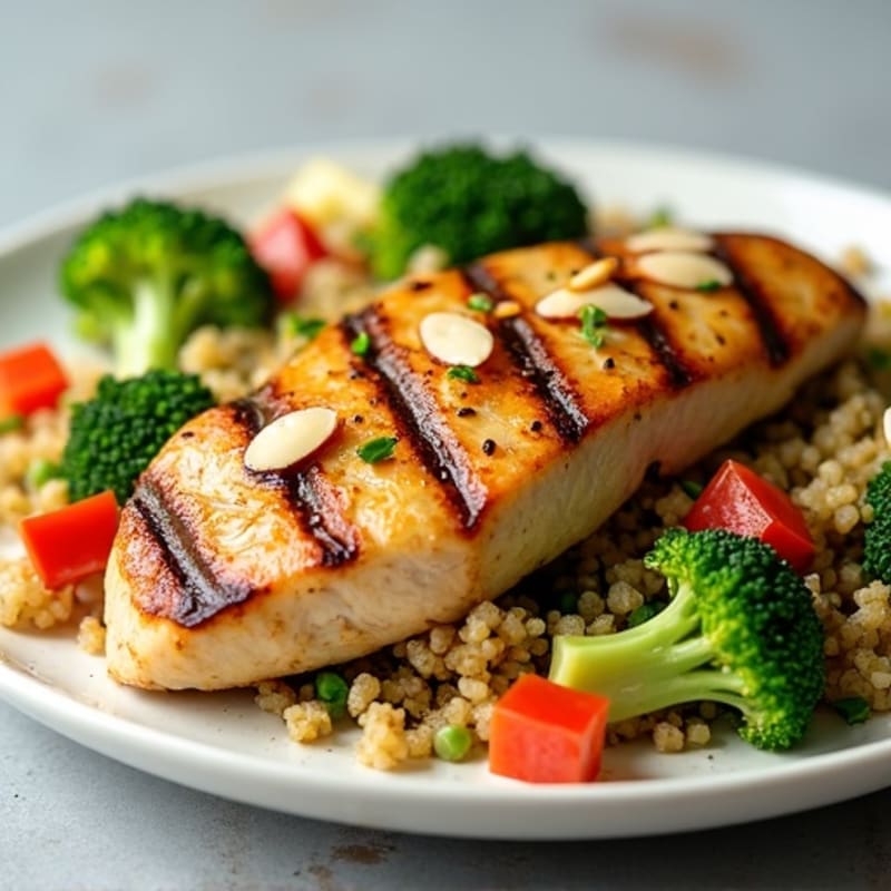 Grilled Chicken Breast with Quinoa and Crunchy Broccoli Salad