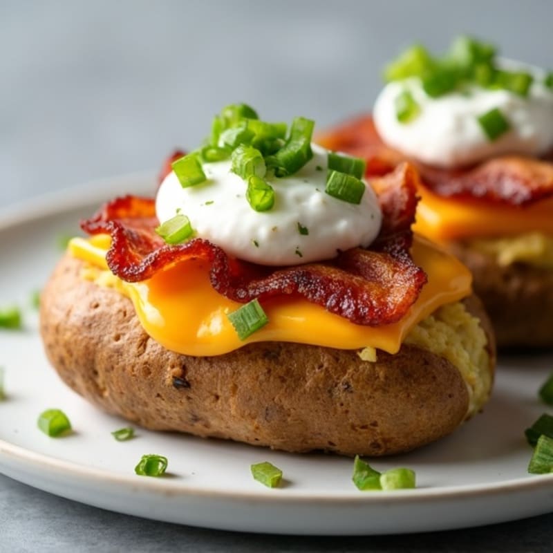Loaded Baked Potatoes with Crispy Lean Bacon and Creamy Cheesy Filling