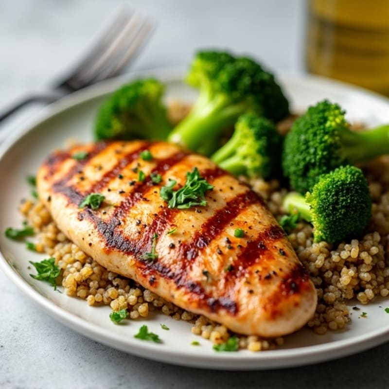 Grilled Chicken Breast with Quinoa and Steamed Broccoli