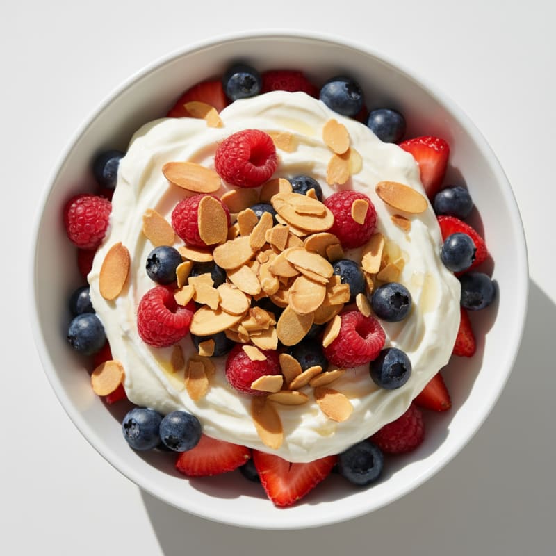 Greek Yogurt Protein Parfait with Mixed Berries and Almonds
