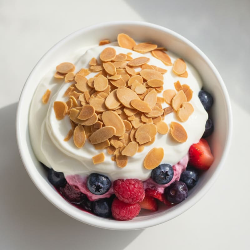 Greek Yogurt Protein Parfait with Mixed Berries and Almonds