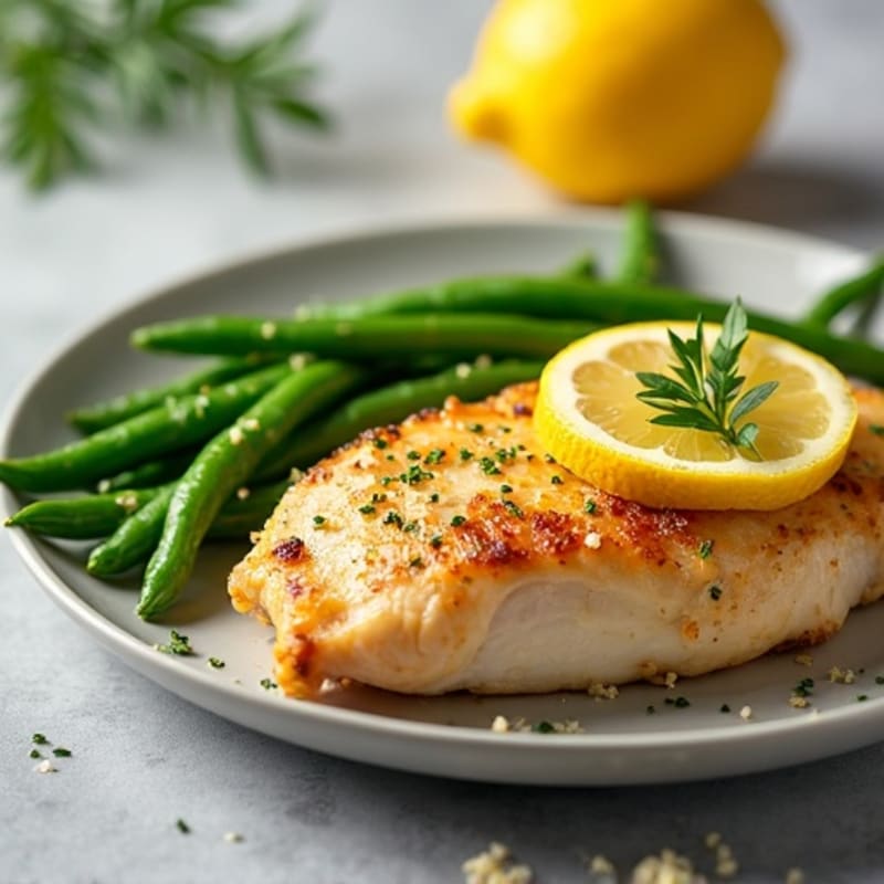 Tender Lemon Garlic Roasted Chicken with Crispy Green Beans