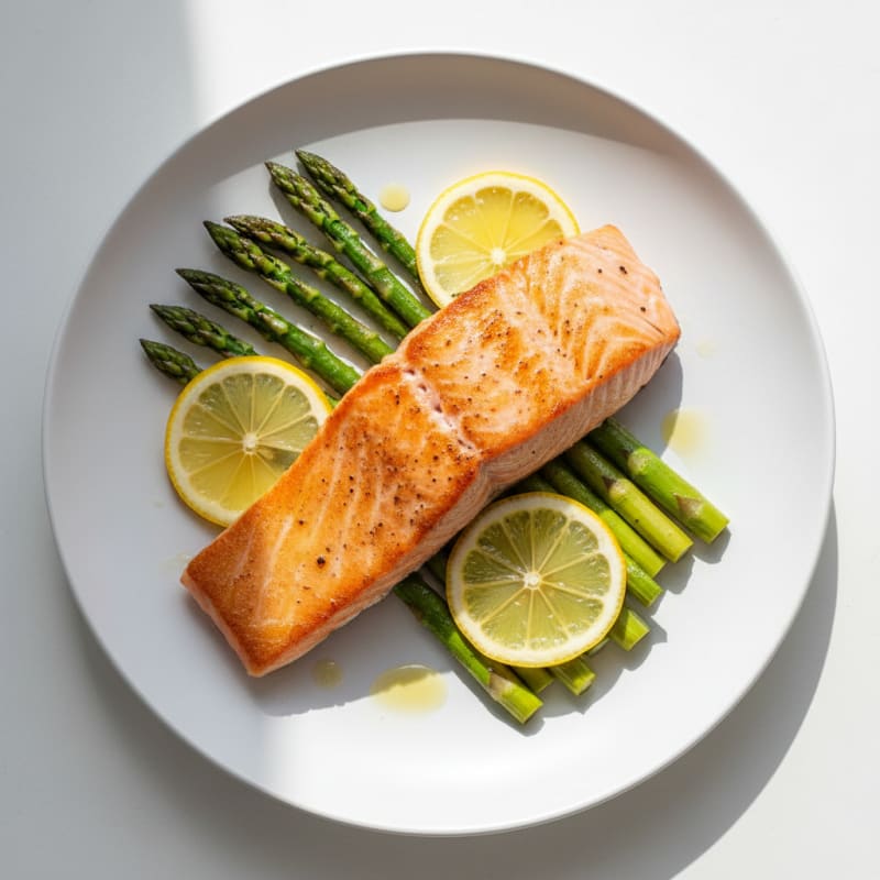 Seared Salmon with Roasted Asparagus and Lemon