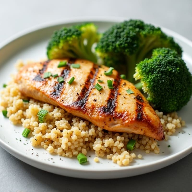 Grilled Chicken Breast with Quinoa and Roasted Broccoli