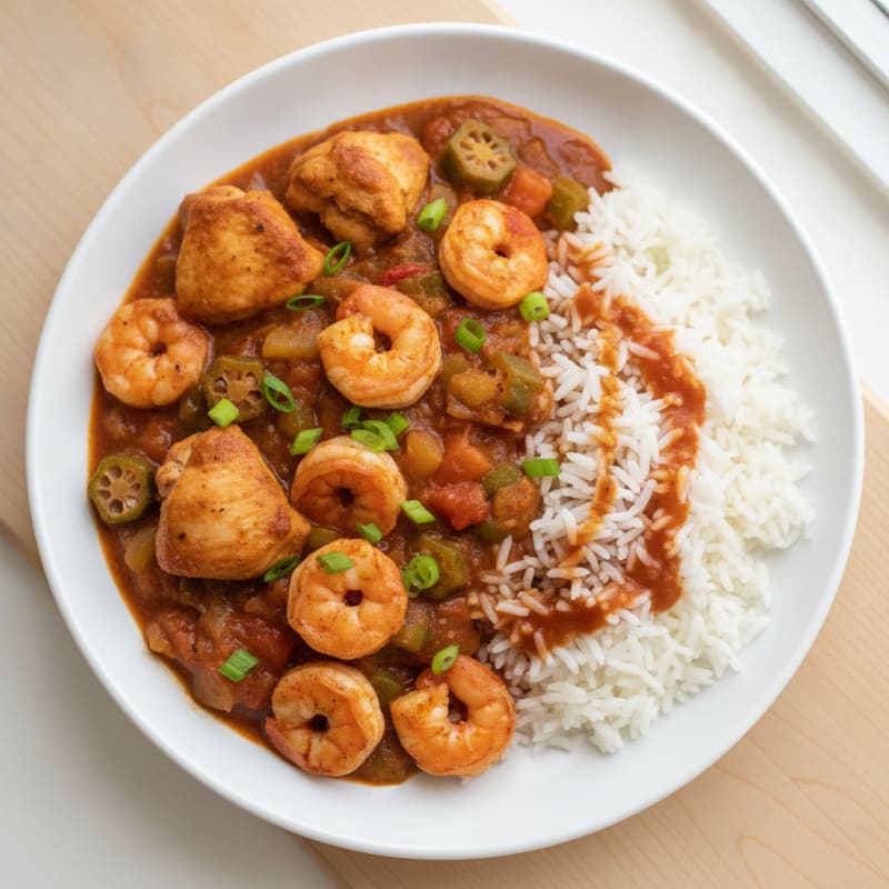 Shrimp and Chicken Gumbo with Basmati Rice