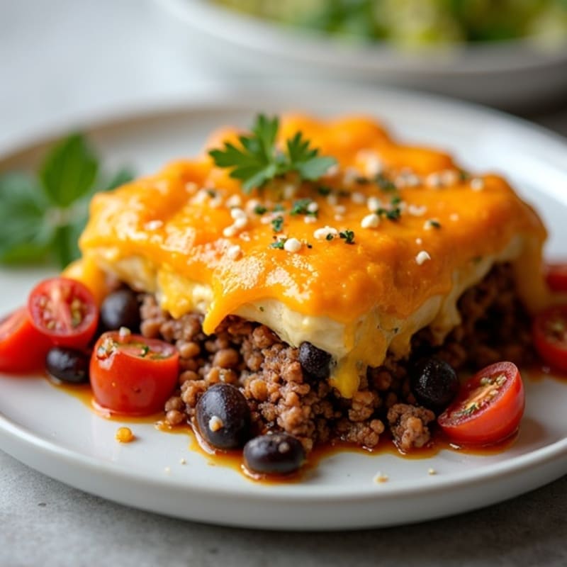 Healthy Lean Ground Beef and Black Bean Cheesy Bake