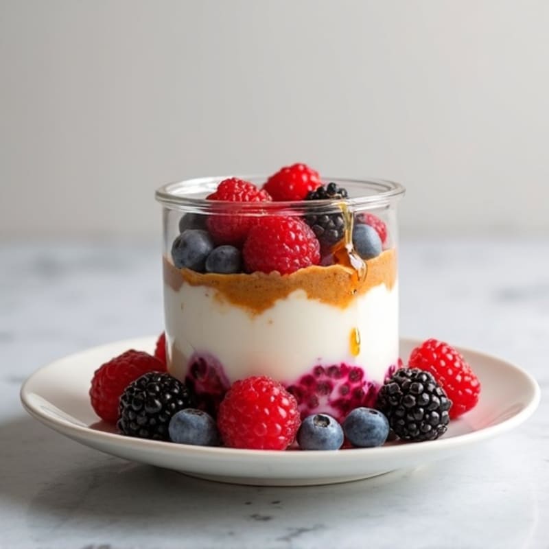 Greek Yogurt Protein Parfait with Mixed Berries and Almond Butter