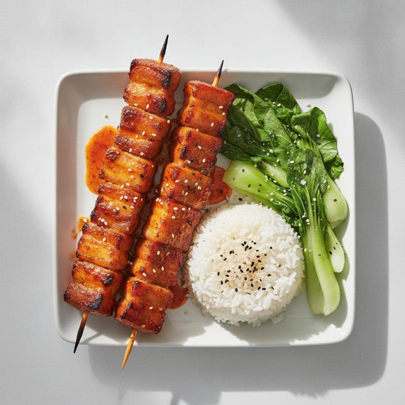 Spicy Gochujang Pork Belly Skewers
