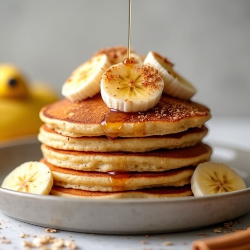 Fluffy High Protein Banana Pancakes with Pan-Seared Maple-Cinnamon Bananas
