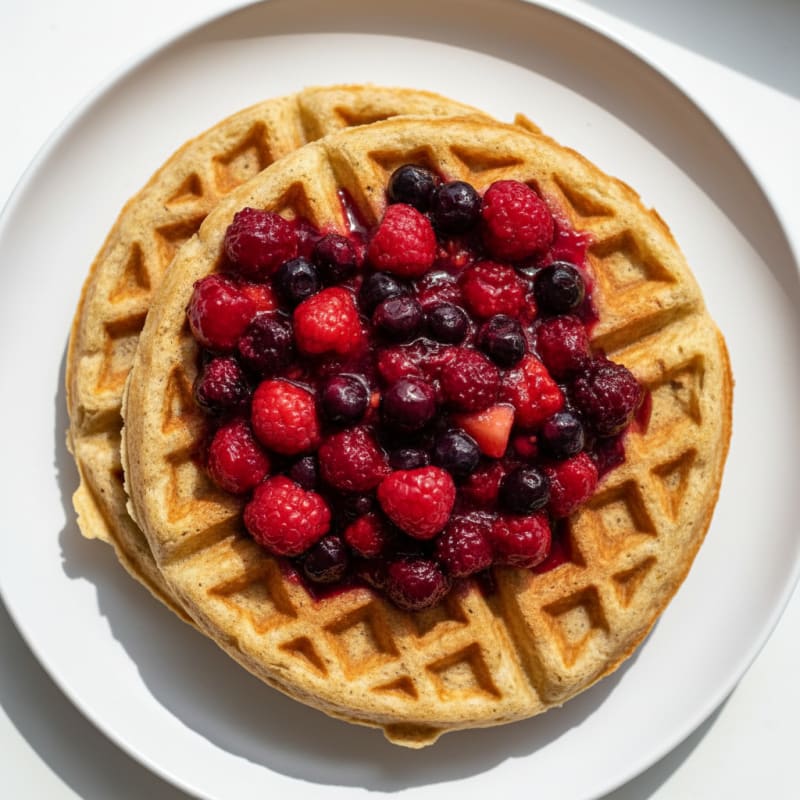 Fluffy Protein Waffles with Berry Compote