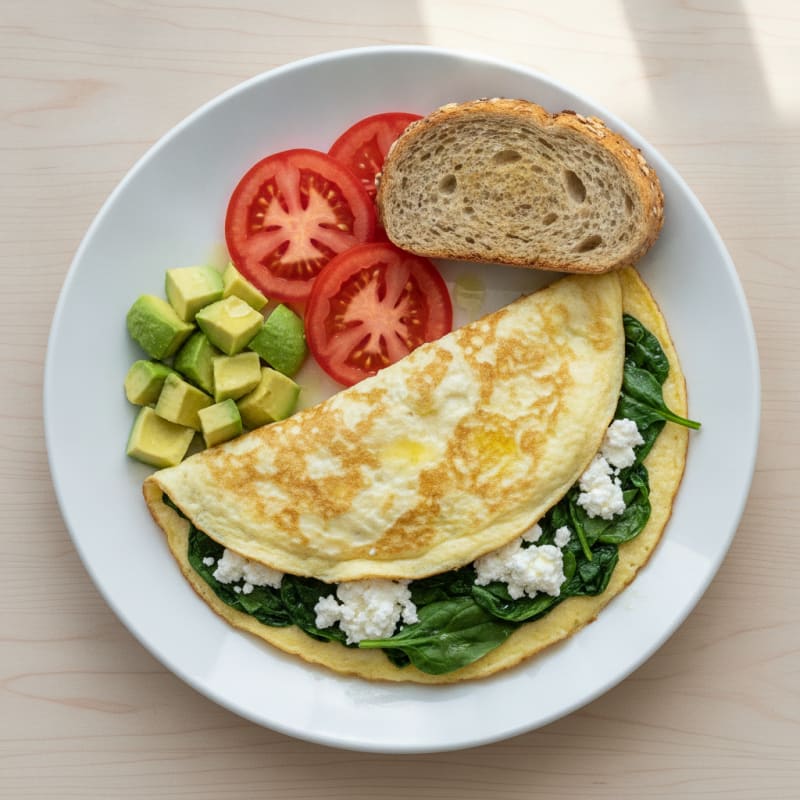 Egg White Spinach Omelet with Cottage Cheese and Fresh Tomatoes