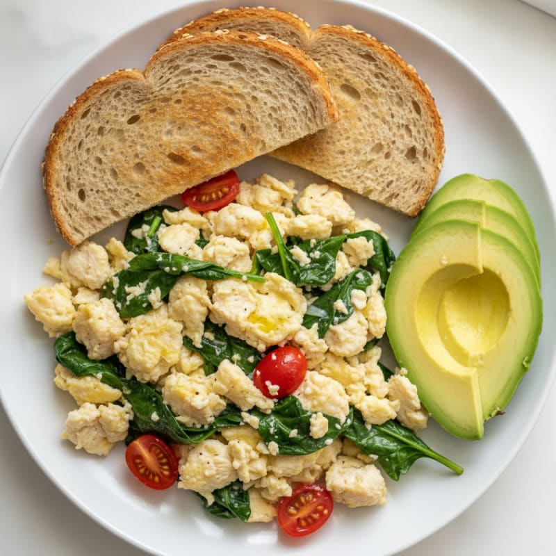 Chicken Egg White Scramble with Spinach and Tomatoes