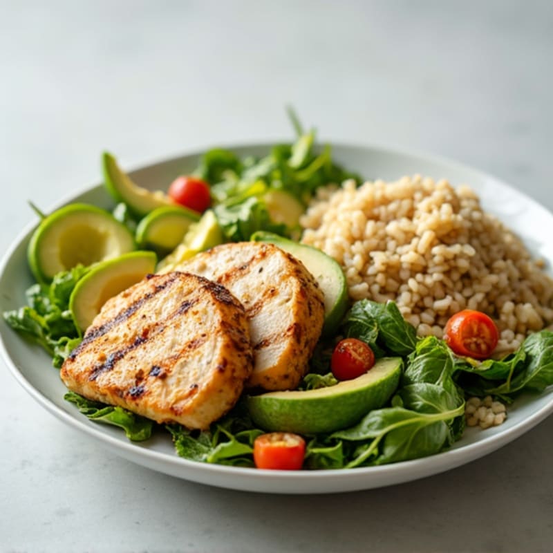 Grilled Chicken Salad with Avocado and Rice