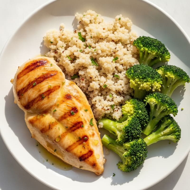 Grilled Chicken Breast with Quinoa and Steamed Broccoli