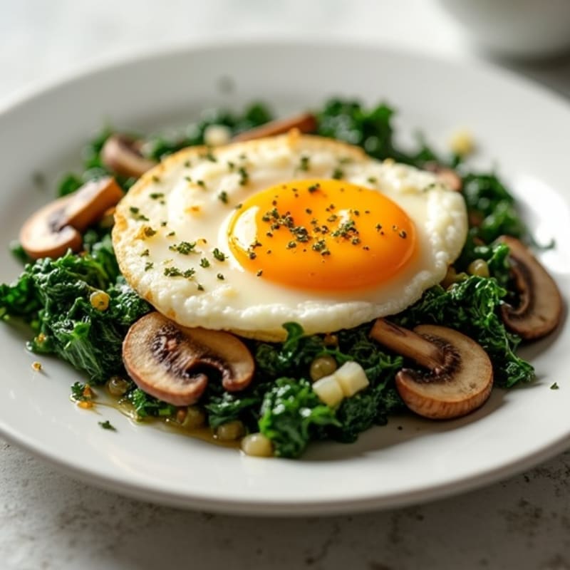 Cottage Cheese Scramble with Spinach and Sautéed Mushrooms