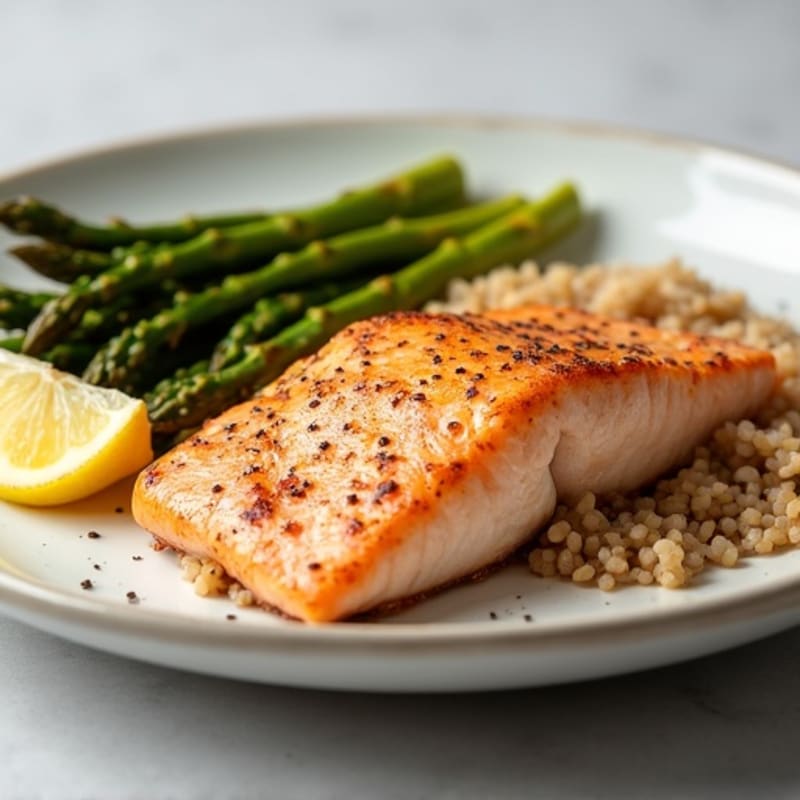 Seared Salmon with Roasted Asparagus and Brown Rice