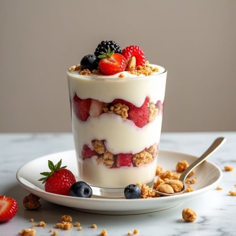 Creamy Vanilla Greek Yogurt Protein Parfait with Almonds