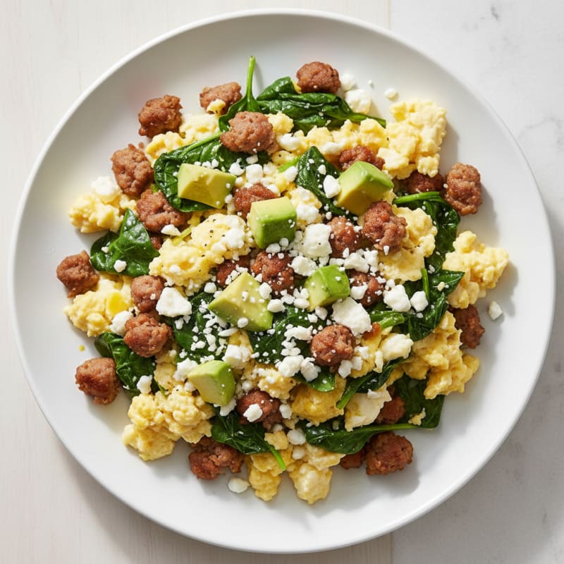 Egg White and Turkey Sausage Scramble with Spinach and Feta
