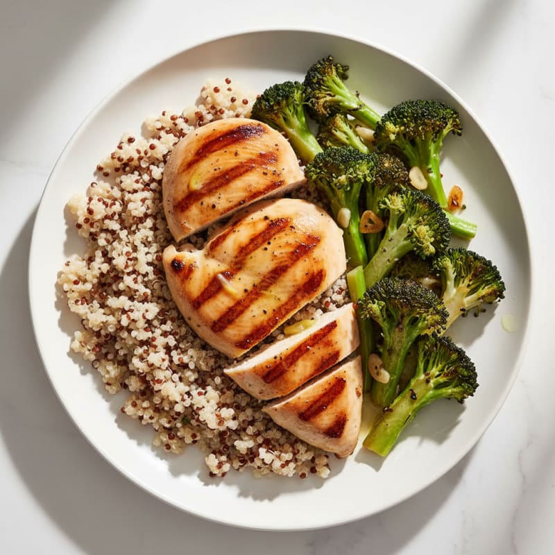 Grilled Chicken Breast with Quinoa and Roasted Broccoli
