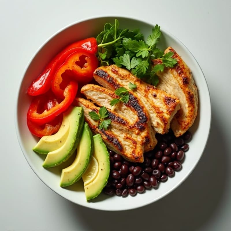 High-Protein Chicken and Black Bean Bowl with Creamy Avocado Dressing