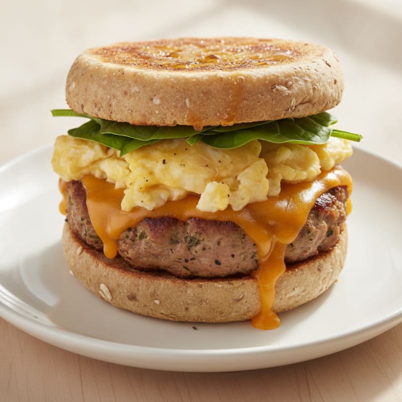 High-Protein Sprouted Grain Sausage and Egg Sandwich