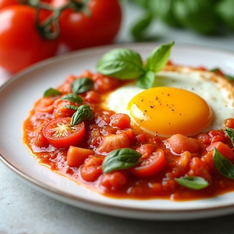 Eggs Simmered in Fresh Tomato and Pepper Sauce