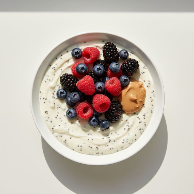 Greek Yogurt Protein Pudding with Mixed Berries