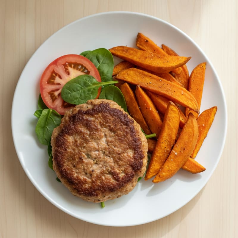 Lean Turkey Burger with Sweet Potato Fries