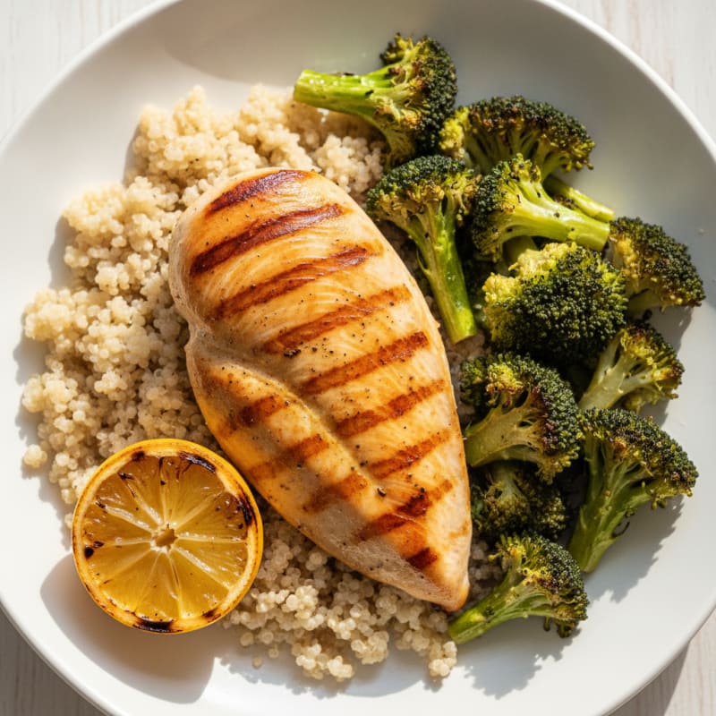 Grilled Chicken Breast with Quinoa and Roasted Broccoli