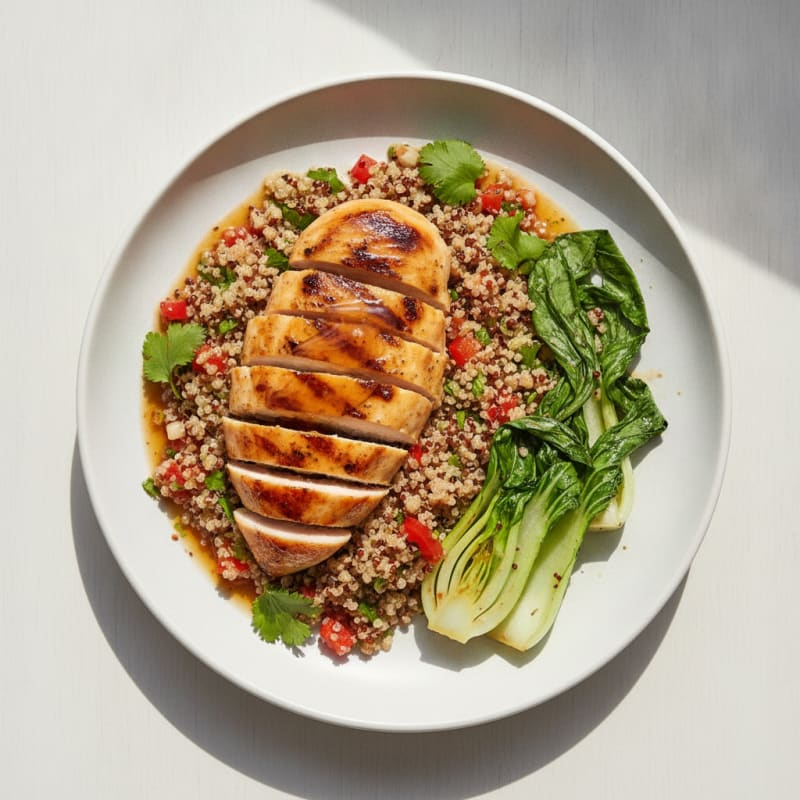 Grilled Chicken Breast with Pak Choy and Quinoa Salad