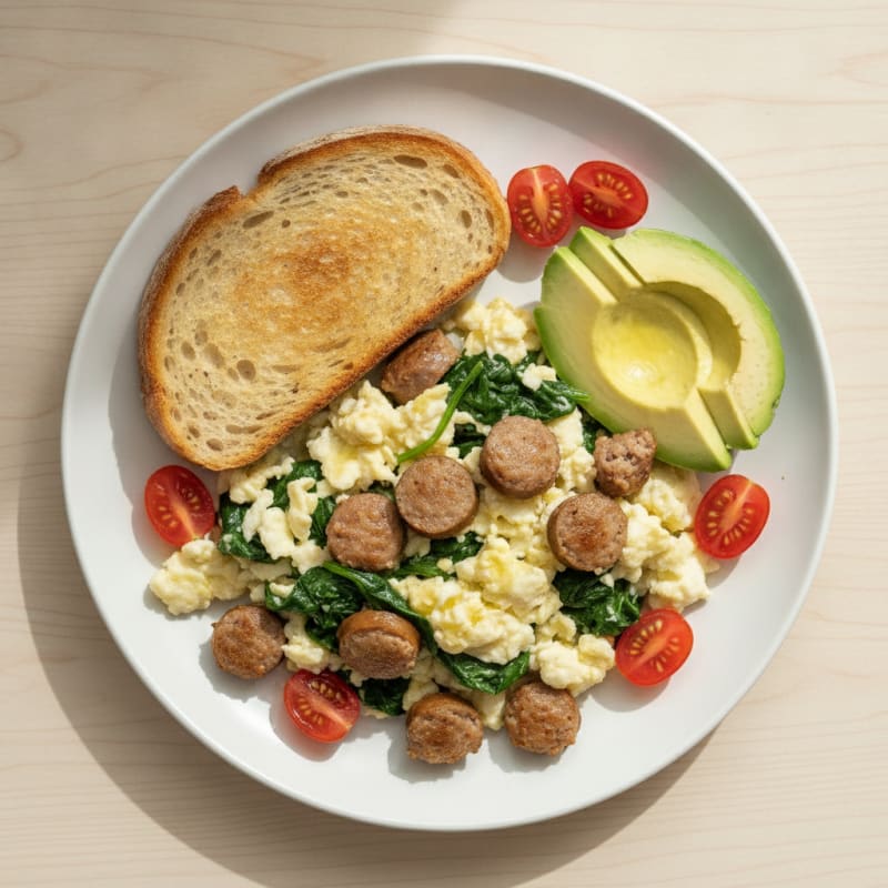 Egg White Scramble with Turkey Sausage and Spinach