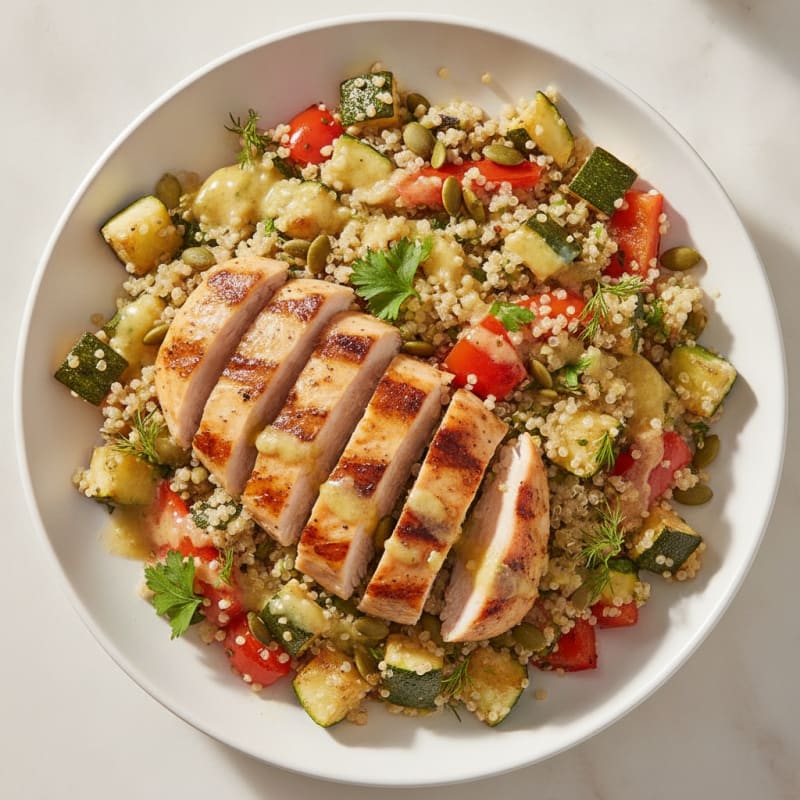 Grilled Chicken and Quinoa Salad with Roasted Vegetables