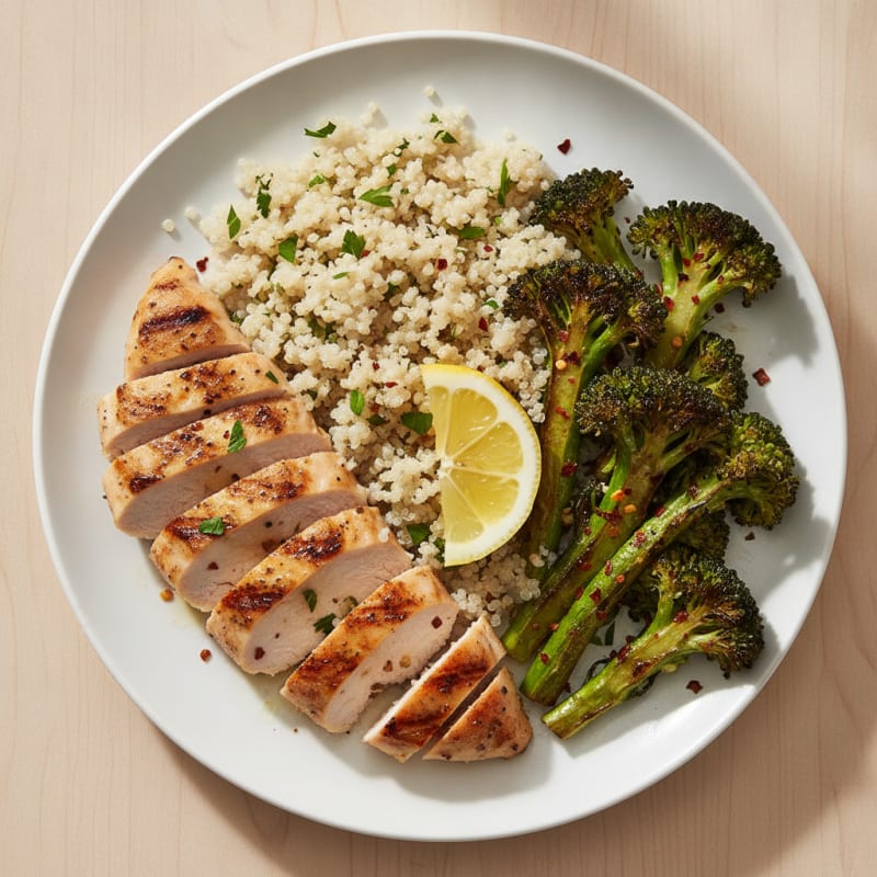Grilled Chicken Breast with Quinoa and Roasted Broccoli