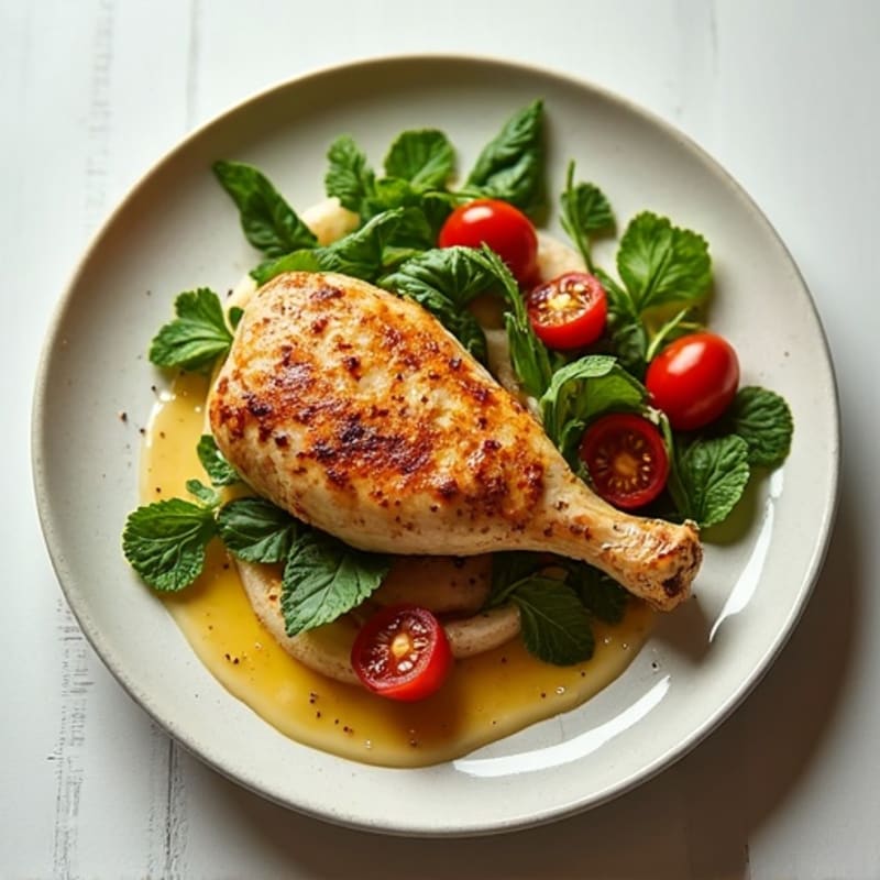 Spiced Roasted Chicken with Fresh Herb Salad and Creamy Tahini Dressing