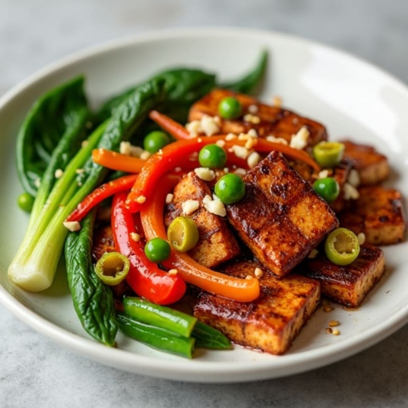 Sweet-Sticky Maple Glazed Tempeh with Asian Vegetables