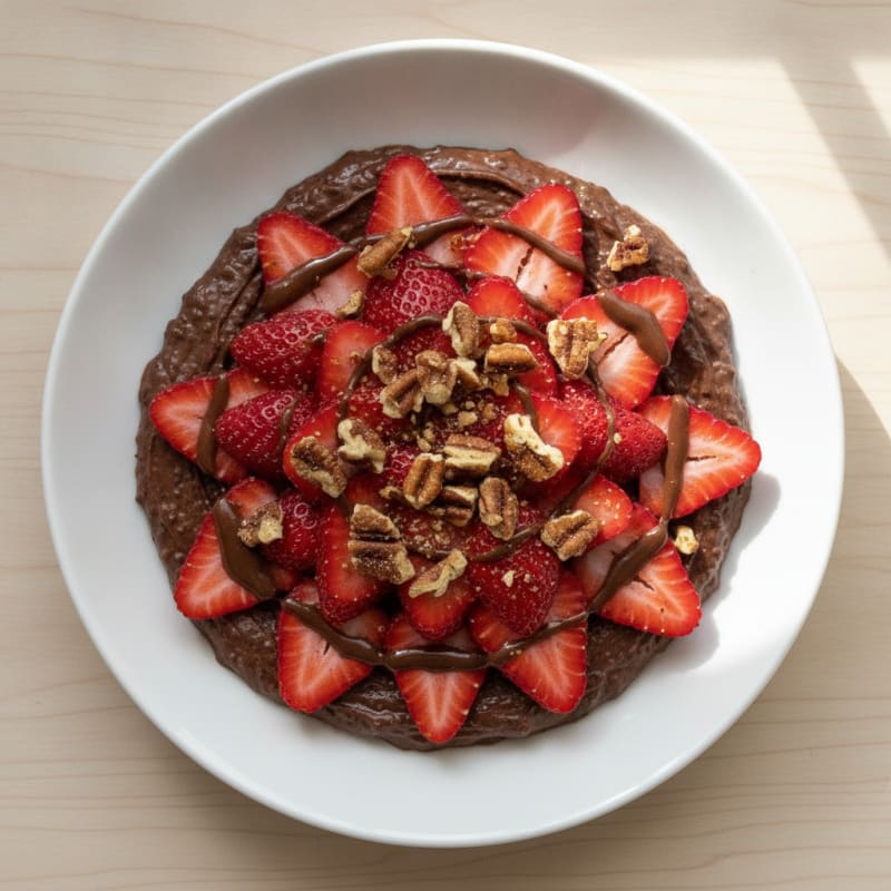 Chocolate Protein Pudding with Sliced Strawberries