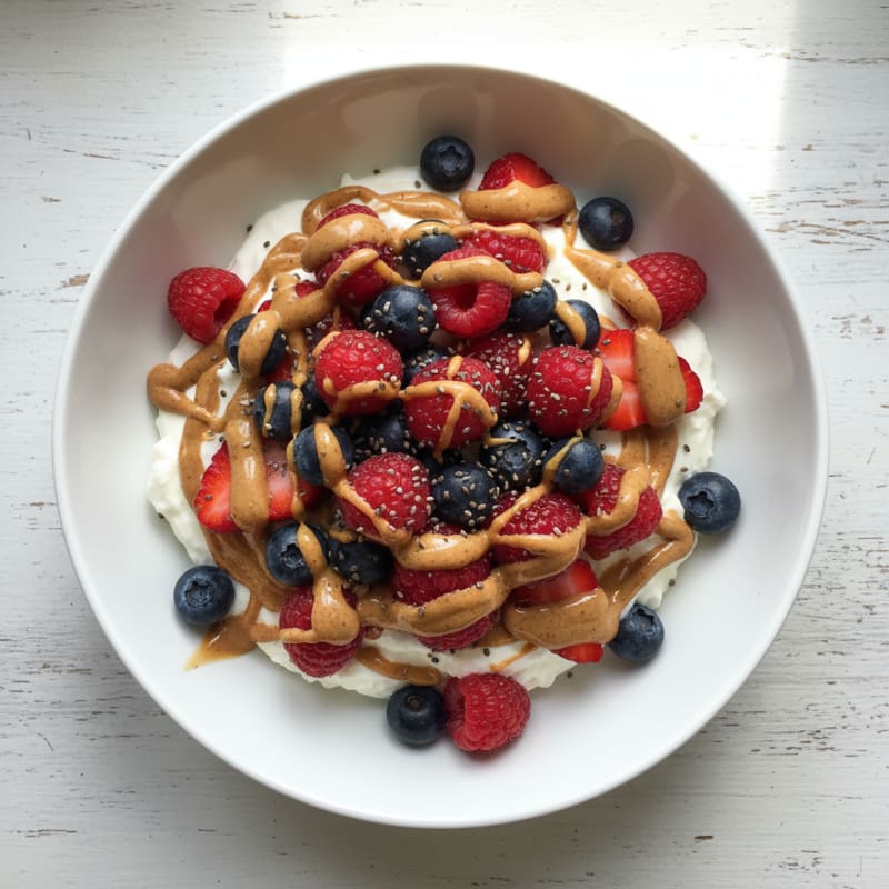 Greek Yogurt Protein Parfait with Mixed Berries and Almond Butter